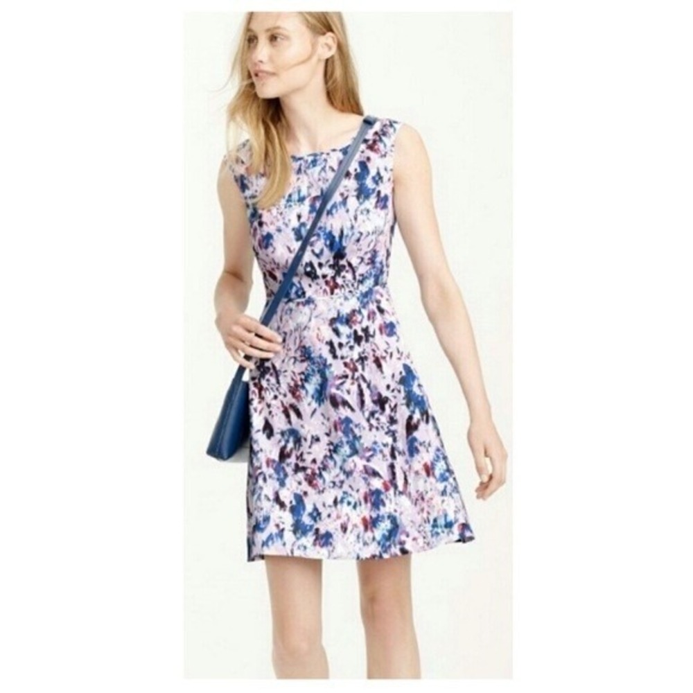 J.Crew Watercolor Lavender‎ Abstract Brushstroke Fit Flare Dress 00 Sleeveless